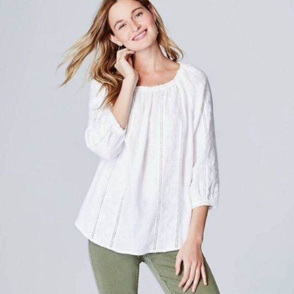 J. Jill Love Linen White Embroidered Peasant Top XS - Picture 1 of 11
